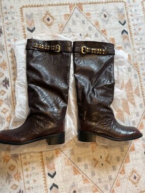 Women's Vintage Wide Calf Knee High Boots Square Toe